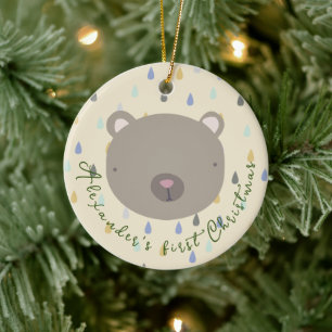 Customisable Name Cute Bear Christmas Ceramic Tree Decoration