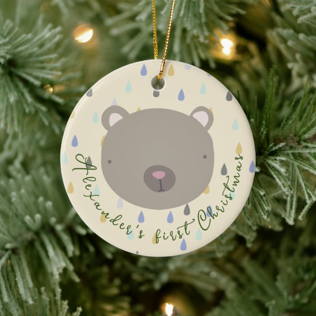 Customisable Name Cute Bear Christmas Ceramic Tree Decoration (Tree)