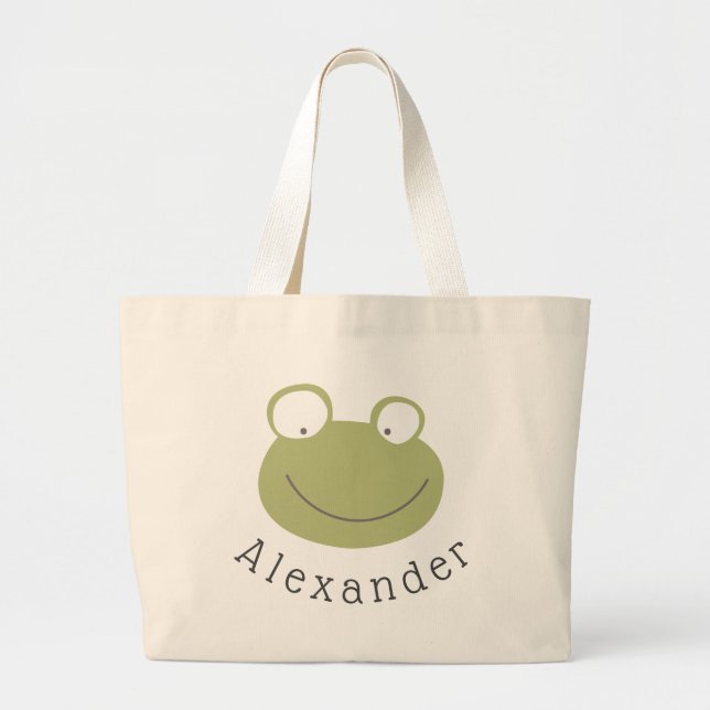 Customisable Name Cute Frog Large Tote Bag (Front)