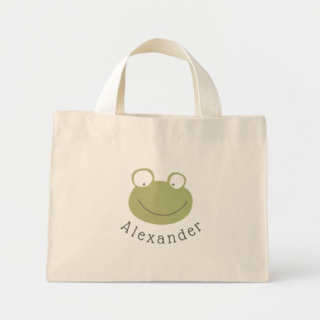 Customisable Name Cute Frog Mini Tote Bag (Front)