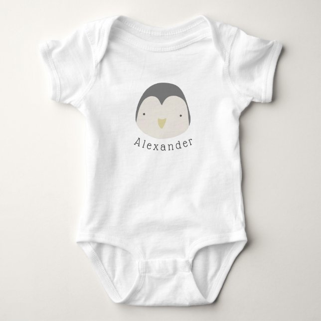 Customisable Name Cute Penguin Baby Bodysuit (Front)