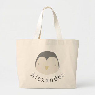 Customisable Name Cute Penguin Large Tote Bag
