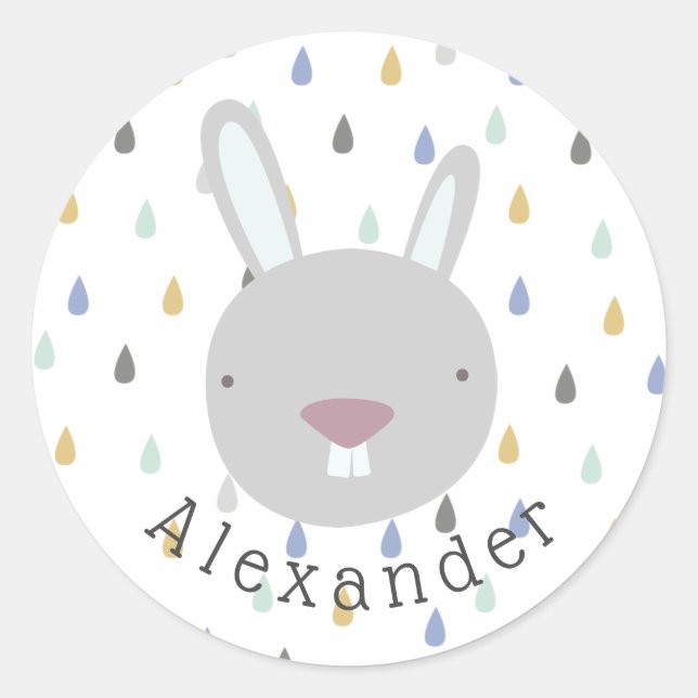 Customisable Name Cute Rabbit Classic Round Sticker (Front)