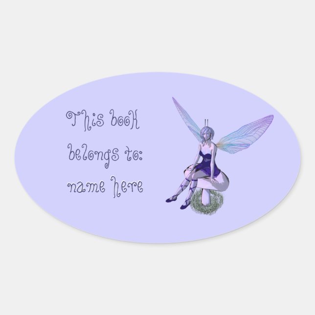 Customisable Name Fairy Bookplate - oval sticker (Front)