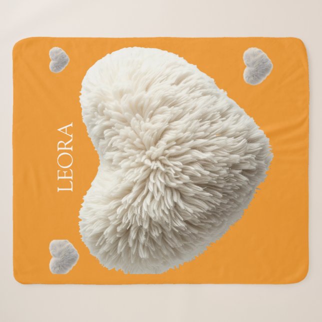 Customisable Name Fluffy Heart Blanket (Front (Horizontal))