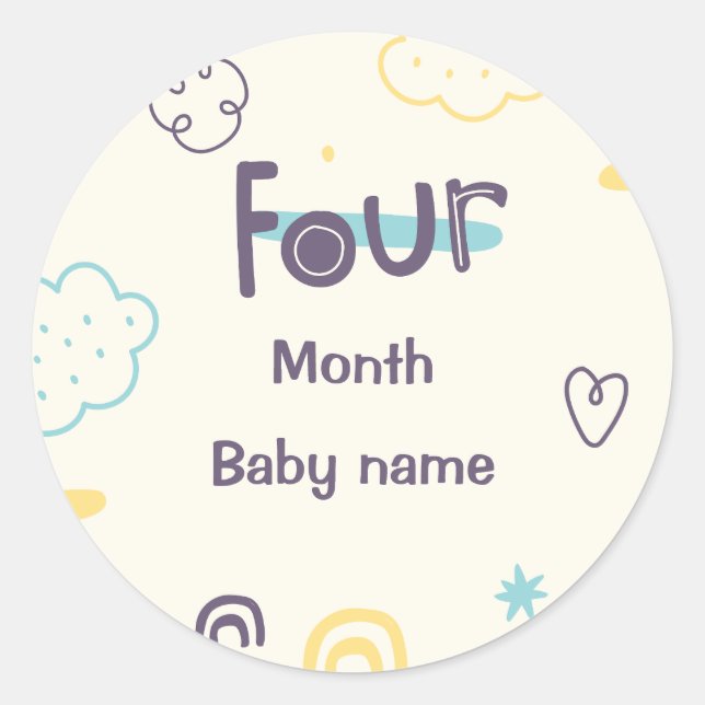 Customisable name four month old baby classic round sticker (Front)