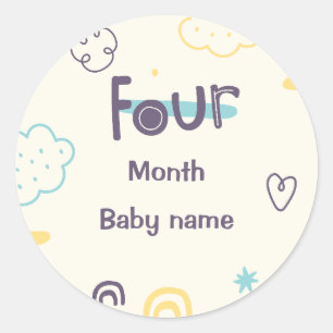 Customisable name four month old baby classic round sticker