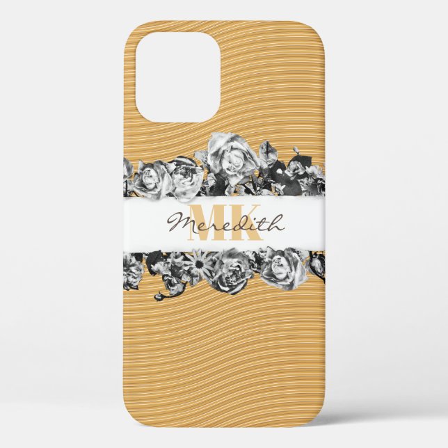 Customisable Name Gold Roses Chic Monogram Luxury Case-Mate iPhone Case (Back)