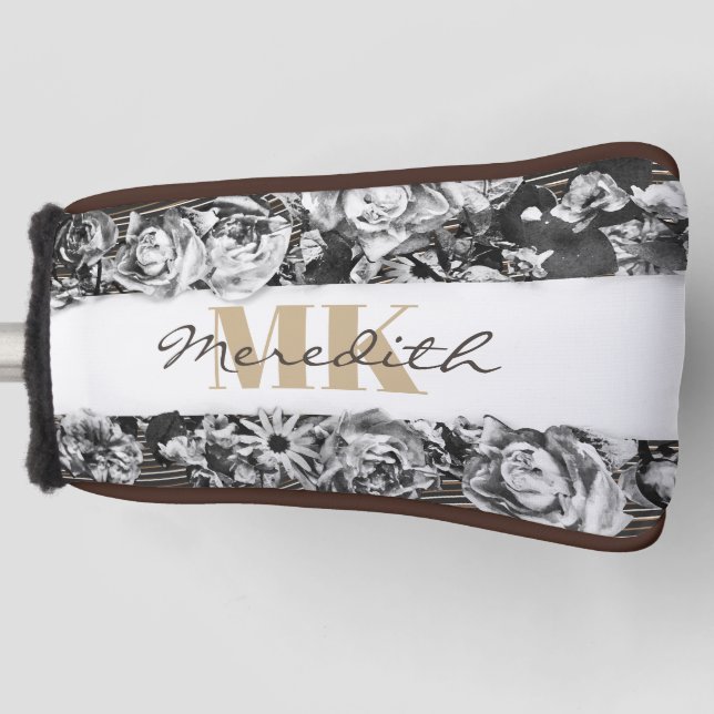 Customisable Name Gold Roses Chic Monogram Luxury Golf Head Cover