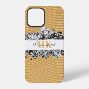 Customisable Name Gold Roses Chic Monogram Luxury iPhone 12 Pro Case