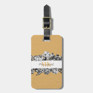 Customisable Name Gold Roses Chic Monogram Luxury Luggage Tag