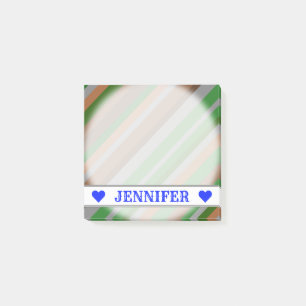 Customisable Name - Green, Brown and Grey Stripes Post-it Notes