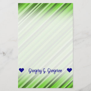 Customisable Name; Green Lines/Stripes Pattern Stationery
