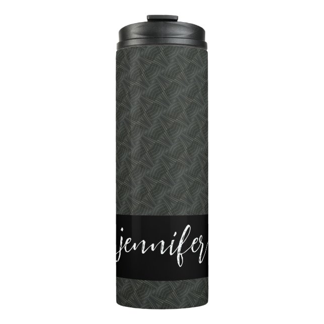 Customisable name Grey steel seamless pattern Thermal Tumbler (Front)