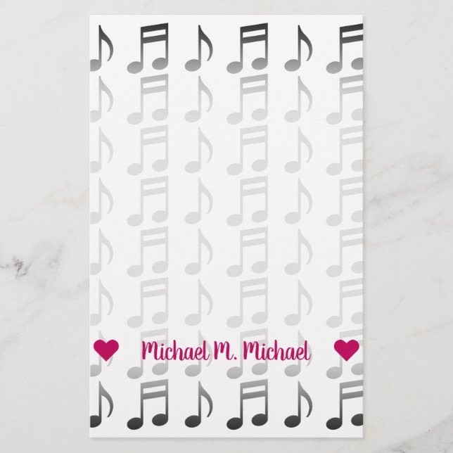 Customisable Name; Grid of Musical Notes Stationery (Front)
