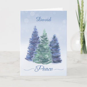 Customisable Name Holiday Peace Evergreen Tree Card