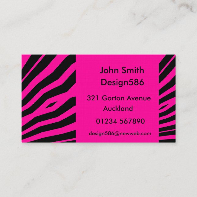 Customisable name Hot Pink zebra print  Business Business Card (Front)