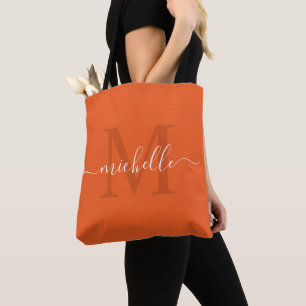Customisable Name & Initial Deep Orange  Tote Bag