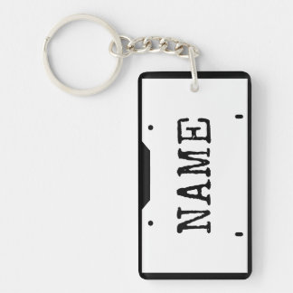 Customisable Name License Plate White Black Border Key Ring