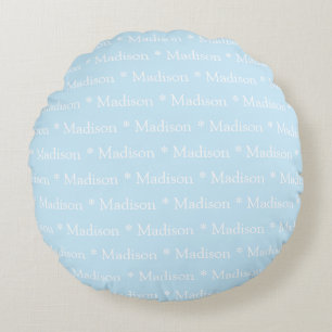Customisable name light blue white double sided round cushion