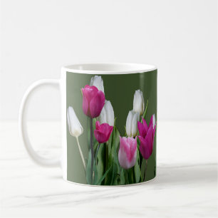 Customisable name Lizzie white pink tulip flowers  Coffee Mug