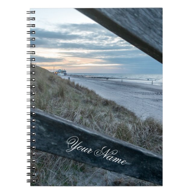 Customisable name ocean lover beach sunset romance notebook (Front)