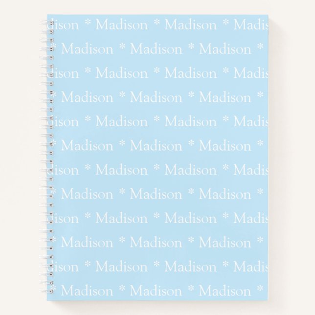 Customisable name pattern light blue white recipe notebook (Front)
