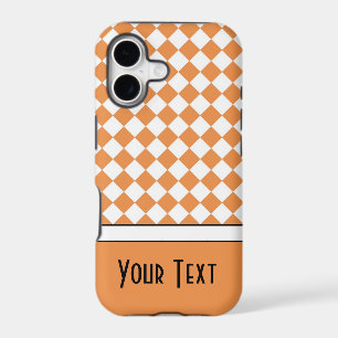 Customisable Name Peach Orange White Diamond Check