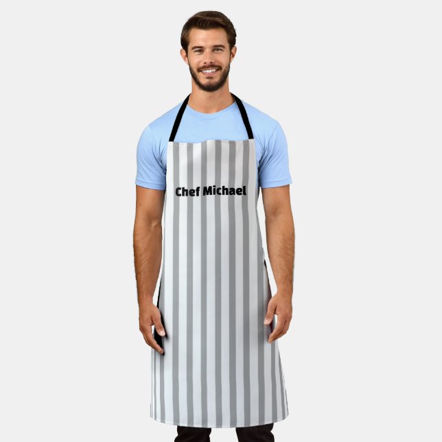 Customisable Name Personalised Striped Kitchen Apron (Worn)
