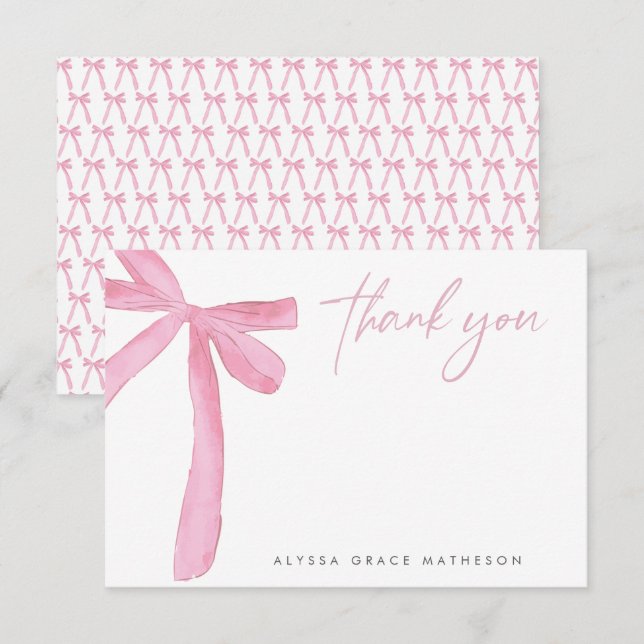 Customisable Name Pink Bow wedding Bridal Shower Thank You Card (Front/Back)