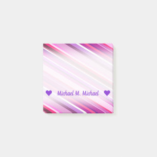 Customisable Name; Pink, Purple Stripes Pattern Post-it Notes