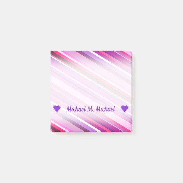 Customisable Name; Pink, Purple Stripes Pattern Post-it Notes (Front)
