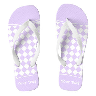 Customisable Name Purple Diamond Chequered pattern Flip Flops