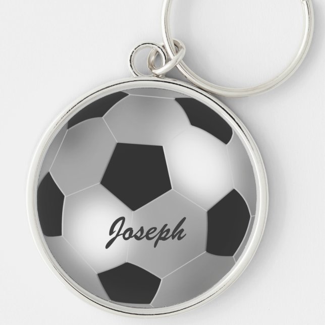 Customisable name silver Soccer Ball Key Ring (Front)