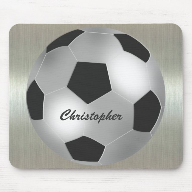 Customisable Name Silver Soccer Ball Mouse Mat (Front)