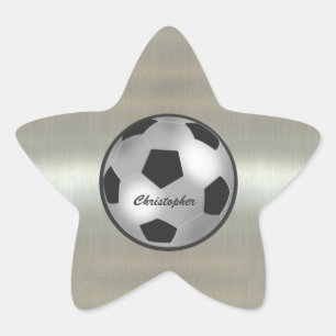 Customisable Name Silver Soccer Ball star Stickers