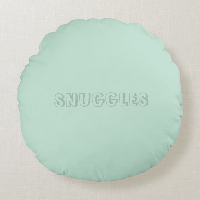 Customisable name "Snuggles" seafoam mint green Round Cushion (Front)