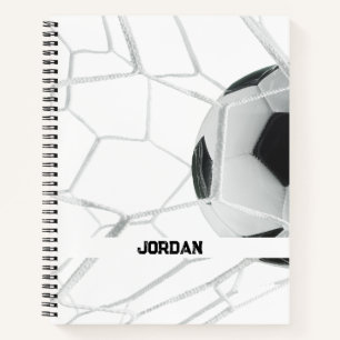 Customisable Name Soccer Ball Hitting The Net Fun Notebook