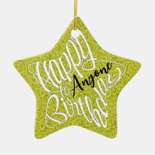 Customisable Name, Star-Shaped Happy Birthday Ceramic Tree Decoration