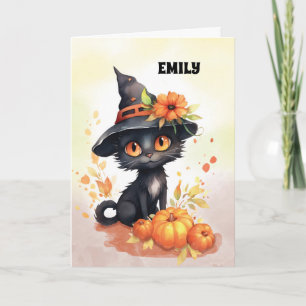 Customisable Name Sweet Halloween Cat Card