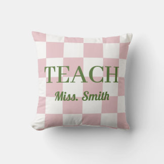 Customisable Name Teach Tote Cute Pink Chequered Cushion