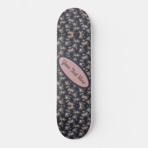 Customisable Name Text Floral Pink Rose Skateboard