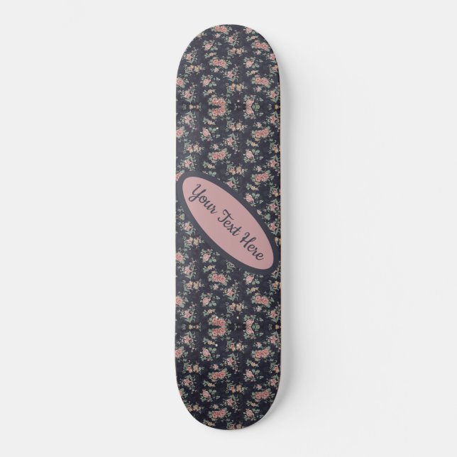 Customisable Name Text Floral Pink Rose  Skateboard (Front)
