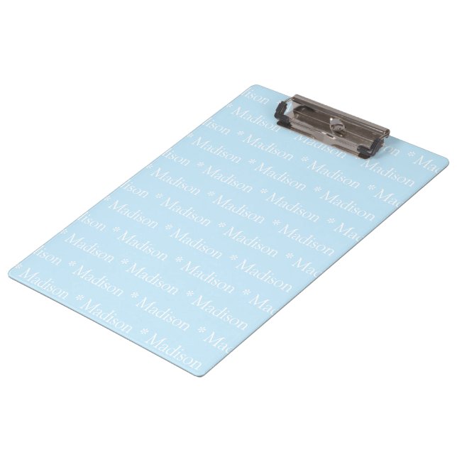 Customisable name text pattern light blue white clipboard (Angled)