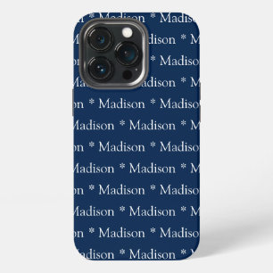Customisable name, text, pattern navy blue white iPhone 13 pro case