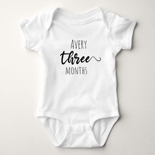 customisable name three months baby bodysuit (Front)