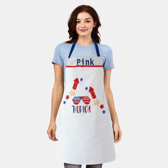 Customisable Name USA Flag Theme American Chef Apron (Worn)