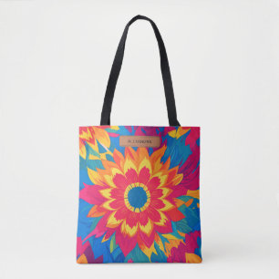 Customisable Name Vibrant Colours Stylish Floral  Tote Bag