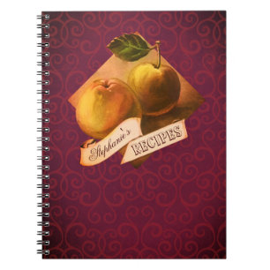 Customisable Name Vintage Apples Retro Recipe Notebook