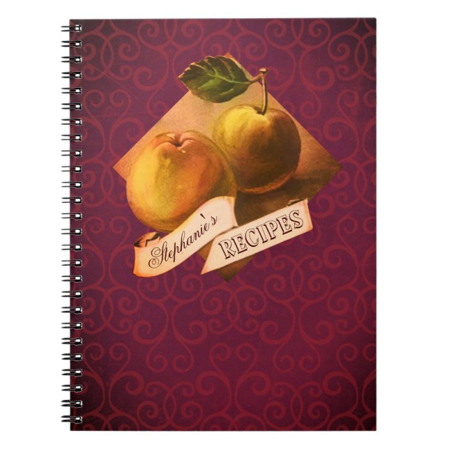 Customisable Name Vintage Apples Retro Recipe Notebook (Front)
